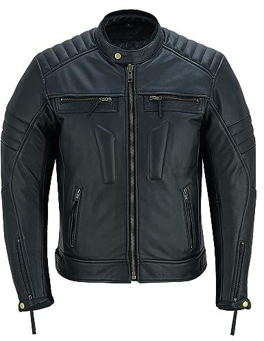 BTR BORN TO RACE Men's Motorbike Leather Jacket Distress Zip Up Bikers Riding Protection Motorcycle Leather Jackets (US, Alpha, 3X-Large, Regular, Regular, Natural Black-Jacket)