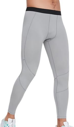 BreakEgg Herren Kompression Herren Yoga Strumpfhosen Hose für Laufen, Yoga und Training Herren Laufen Sport Leggings, Hellgrau, Klein