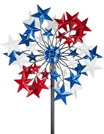 Venniy Outdoor Wind Spinner - Patriotic Metal Garden Spinners- Wind Sculptures July 4th Decorations for Garden, Yard 54 * 12.8 Inch