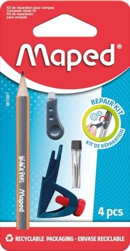 Maped - Reparatur-Set für Zirkel – Zubehör zur Erhöhung der Lebensdauer Ihres Zirkels – Universalring und Schrauben + Schraubendreher + 2 Minen + 1 Mini-Stift Black'Peps