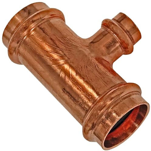 MegaHaustechnik T-Stück Mitten-Abgang reduziert 28x15x28 Pressfitting aus Kupfer für Kupferrohr-Außendurchmesser 28 auf 15mm zum Verpressen V-Kontur, Trinkwasser geeignet, Nr.2418R Reduzierung