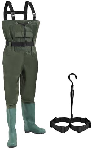 Fiqops Wathose Herren Wasserdicht, Anglerhose 70D Nylon Composite PVC, Mit Rutschfesten Gummistiefeln, Für Angeln, Bauernhöfe, Bauarbeiten, Größe:44