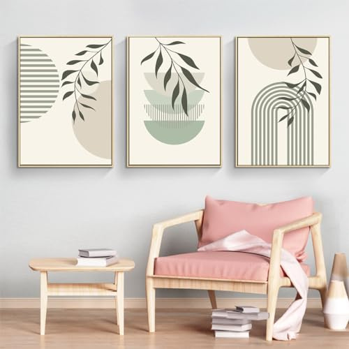 KXHHYB Modernes Geometrisches Linienbild,Aesthetic Grüne Pflanze Bilder Moderne Wandbilder, Wohnzimmer Schlafzimmer Wanddeko Art ohne Rahmen (B,50x70cm*3)