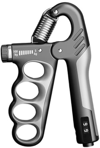 Wizoowip Einstellbarer Griffverstärker, Handtrainer, Krafttrainer, mechanisch, zählbar, 5–100 kg, für Männer und Frauen, Unterarmmuskel-Entwickler, Fitness Grau
