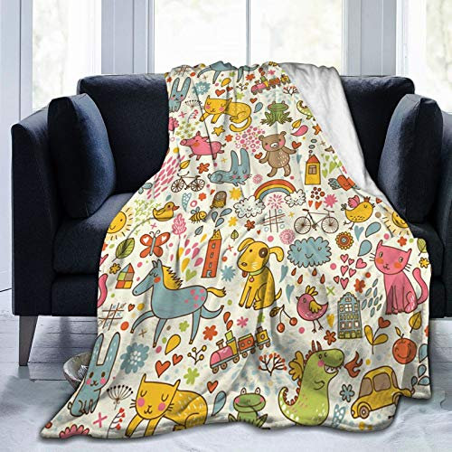 fifbird Fleecedecke, Überwurf, superweich, Flanell, ultraluxuriös, klimatisiert, Steppdecken für Sofa und Haustier (niedliche bunte Hunde, Katzen, Tiere), 127 x 101,6 cm