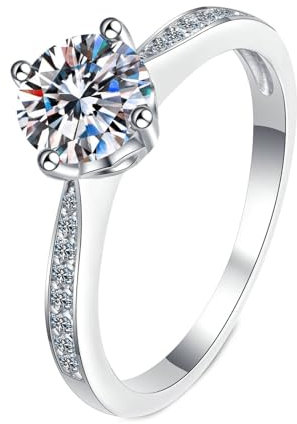 Gualiy Gold 750 18 Karat Ringe, Weißgold Echtschmuck Ring Damen 4-Zinken Ring mit Labor Diamant 1ct Ringe Größe 58