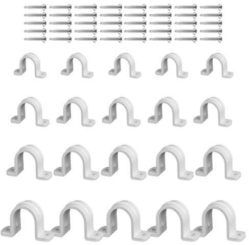 20 pcs Colliers de Serrage pour Tuyaux, CNYMANY Clips de sangle de conduit en PVC à 2 trous SCH 3/8 1/2 3/4 1 pouce avec 40 vis M4.2, Supports de montage en U blancs en plastique avec trous de vis