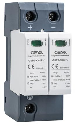 GEYA Solar PV Low Voltage Surge Protector Din Rail 20KA-40KA Surge Arrester Lightning Protector SPD DC (2P,DC600V)