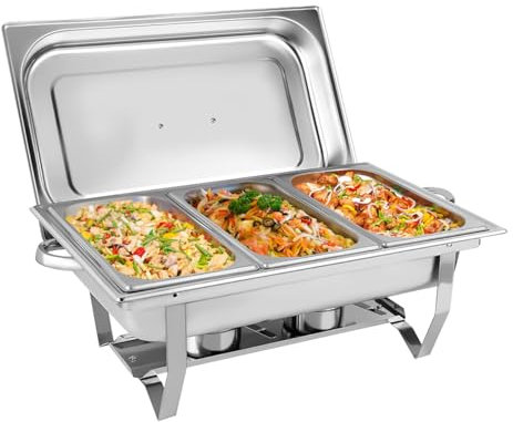 9L Chafing Dish Buffet Set, Chafing Dish mit Griff, 3 Lebensmittelpfanne & 2 Brennstoffbehälter & 1 Wasserpfanne, Edelstahl Chafer Komplett-Set, Küche Esszimmer Speisenwärmer Utensilien
