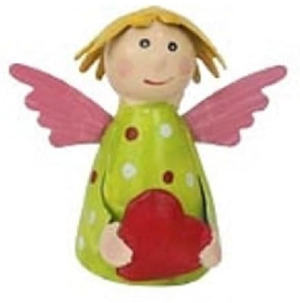 ETC dekorative putzige kleine Bunte Engelfigur Schutzengel mit Herzchen und kleinen Flügelchen aus Metall handbemalt (hellgrün)