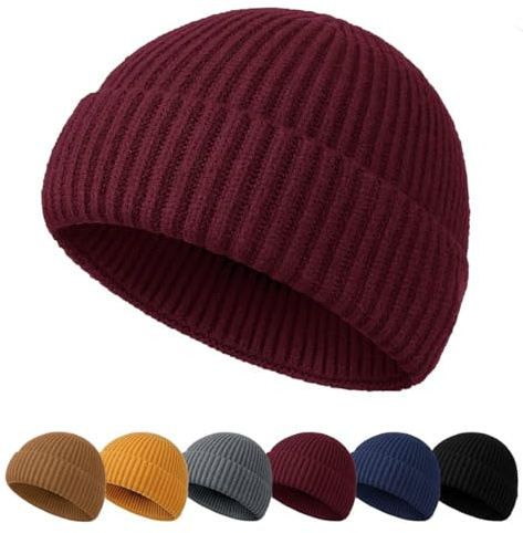FCHUI Beanie Hat for Men - Fisherman Beanie Knitted Beanie Hat Soft Cuffed Wooly Winter Hat Skullcap Classic for Outdoor (UK, Alpha, M, BurgundyA)