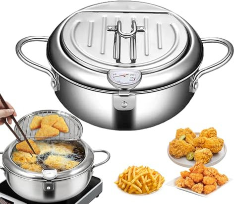 Friteuse à induction avec thermomètres | Friteuse spacieuse avec égouttoir amovible | Idéale pour frire les crevettes, les calmars et les frites | Indispensable pour la cuisine