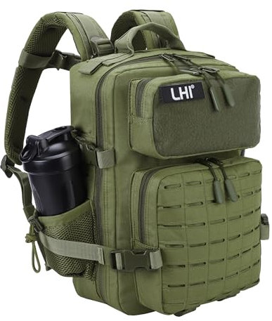 LHI Tactical Military Backpack for Men 25L/45L Large Molle Army Assault Pack 3 Day Hiking Rucksack With Bottle Holder Green