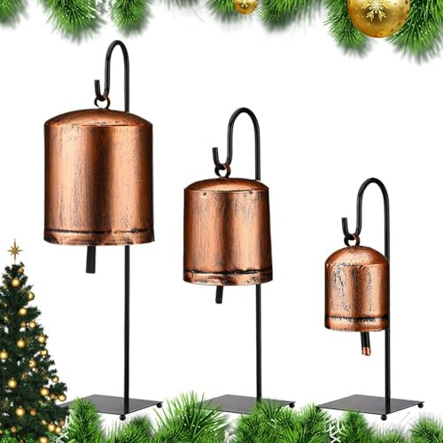 Set Mit 3 Rustikalen Kuhglocken Im Vintage-Stil Mit Metallständern, Weihnachtliche Kuhglocken, Weihnachtsdekoration, Kuhglocken, Vintage-Weihnachtsglocken, Tischdekoration Feiertagsparty-Dekoration