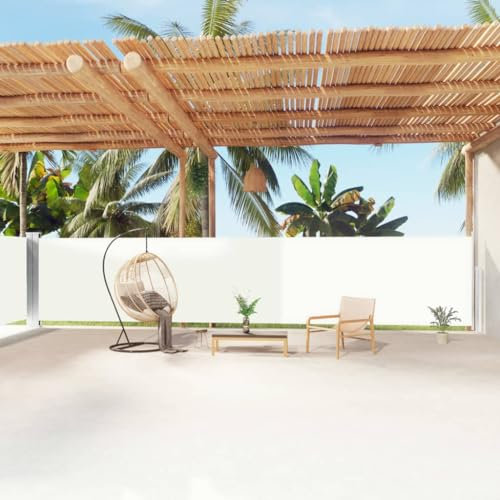 Annlera Toldo lateral, protección visual con función de enrollado automático, separador para jardín, terraza o balcón, pantalla para exteriores, diseño sencillo y elegante, color crema, 160 x (0-1200)
