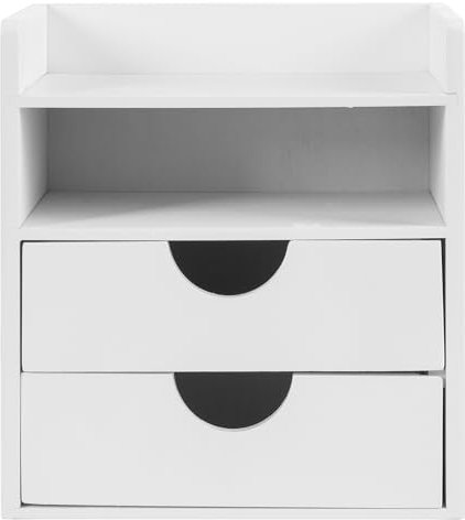 woodluv Desktop Organiser With 2 Drawers, Mini Shelf Storage Box, Drawer Storage For Home Workspace Office Supplies, White - 19.4 (L) x 13 (W) x 21 (H)