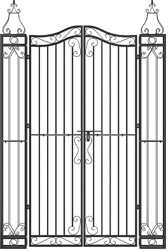 Wrought Iron Garden Gate Fence Door for Patio Yard Decor Black Outdoor Side Gate Decorative 121x8x180 cm