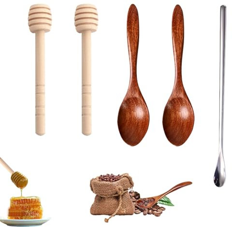 5 Stück Honiglöffel Set - Holzlöffel Klein Mit Honigspirale, Honey Sticks, Kaffeelöffel the Taste Löffel, Suppenlöffel Honigstab Rührstäbchen für Küchenzubehör