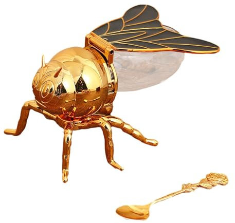 Colcolo Honigglas in Bienenform, Zucker mit Löffel, dekorativer Kanister, Aufbewahrungstopf, Gewürzglas zum Aufbewahren von Honigsirup, Abendessen in der, Schwarz