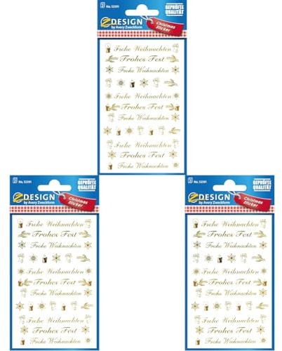 AVERY Zweckform 44 Aufkleber Weihnachten Schriftzüge gold (Weihnachtssticker transparente Folie, selbstklebende Weihnachtsdeko Karten, Tüten) 2 Bogen/je 22 Sticker,Goldene Weihnachtsschriftzüge, 52391