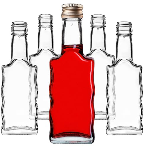 KADAX Set di 50 Bottiglie in Vetro 200ml con Tappo a Vite Oro – Bottiglie vuote da riempire per liquore, Grappa, Olio e aceto, conservazione Alimentare