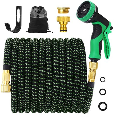 Expandable Hose Pipe 100FT, Upgraded 3-Layer Latex, Garden Hose with 3/4&1/2 Metal Fittings, No-Kink, 10 Function Spray, Flexible Water Hose for Gardening, Cleaning & Washing(100ft/30m