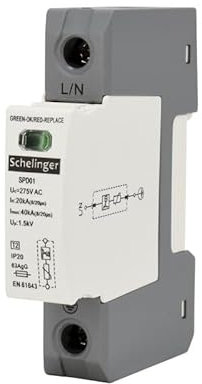 Schelinger Parafoudre 1P 20kA Classe T2 - Protection contre les surtensions - Rail DIN - IP20