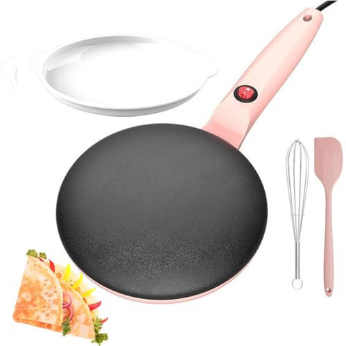 Crepe Makers,Electric Handheld Pancake Maker,Instant Crepe Maker with Handle,8 Inch Non-Stick Instant Crepe Maker,with Batter Bowl Auto Thermostat Control for Home Restaurant Pink