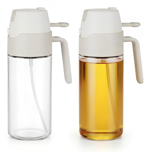 Colexy Bouteille d'huile Spray, Distributeur de Huile D Olive, Distributeur Huile d Olive Pulverisateur, Spray Huile Cuisine, Verre Verseur en Verre (2 Pièces, 550 ml)