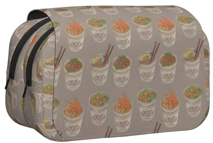LJABCVNN Coquetier de nouilles Ramen Imprimé Double Clamshell Trousse à crayons 2 couches avec poches zippées pour garçons et filles