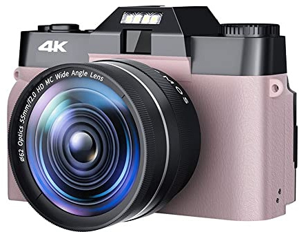Appareil Photo numérique 48MP 3quot; Flip Screen 4K Selfile Camcorder Stream Macro Lens Enregistreur vidéo Photographie 16X Appareil Photo numérique Cadeau pour débutants(NO TF Card,with 2 Lens-04)
