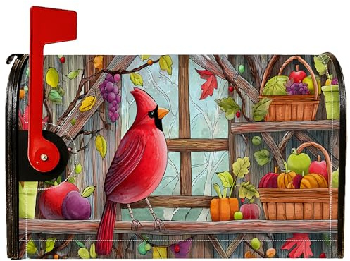 Cardinal, Coperture magnetiche per cassette postali, rustiche, mele, uva, autunnali, rosse, per esterni, giardino, cortile, decorazione da 53 x 64 cm