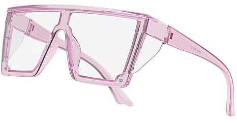 INTETEK Dual-Purpose Z87 Safety Glasses with UV400 Photochromic Blue Light Blocking Lenses, Removable Side Shields, Impact Resistant Glasses for Construction, Welding, Cycling, Hiking(Clear Purple)
