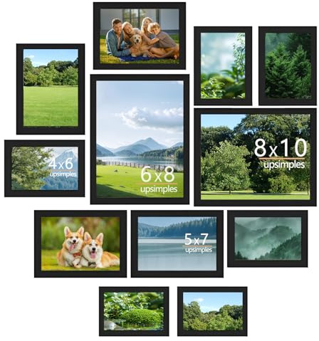 12 PCS Photo Frame Set, Collage Gallery Photo Frame Multi Sizes Including 4x6 5x7 6x8 8x10 for Wall and Tabletop Display, Wooden Picture Frame Set for Home Office Living Room Décor (Black)