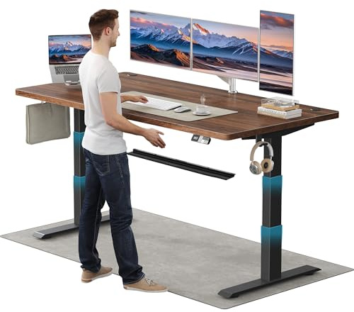 TRIUMPHKEY Höhenverstellbarer Schreibtisch 160x80cm mit 40mm/s Dualmotor | 25mm Einteilige Tischplatte，Ergonomischer Bürotisch mit Smart Reminder für Tagessteh-Ziele,USB-C & 125KG Tragkraft,Walnuss