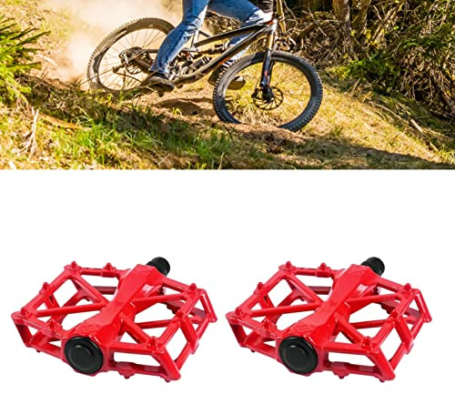 Cocoarm Mountainbikepedaler, Aluminiumlegering, Bred Cykelpedalsats för Väg, Lätt med Hög Hållfast Design, Lämplig för de Flesta Cyklar (Röd)