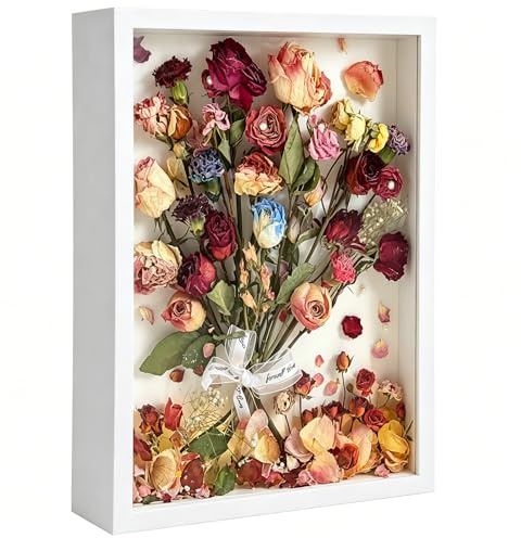 Kisizity 3D Bilderrahmen zum Befüllen, Weiß A3 Shadow Box | Hochtransparente Acrylplatte, 3D Objektrahmen Tiefer 3cm, Tiefer Rahmen für Wand, für Hochzeitsstrauß, DIY Kunstwerke, Fotos