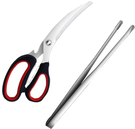 Parliky 2pièces Acier Inoxydable BBQ Scissors et Tongs Grandes Pinces à Cuisson Roulantes pour Steak Rôtisserie Camping Cuisine Plein Air Couleurs Assorties Couleur Couleur Aléatoire