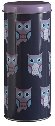 Premier Housewares 507309 Happy Owls Storage Canister, Tin, Blue, 8 x 8 x 18 cm