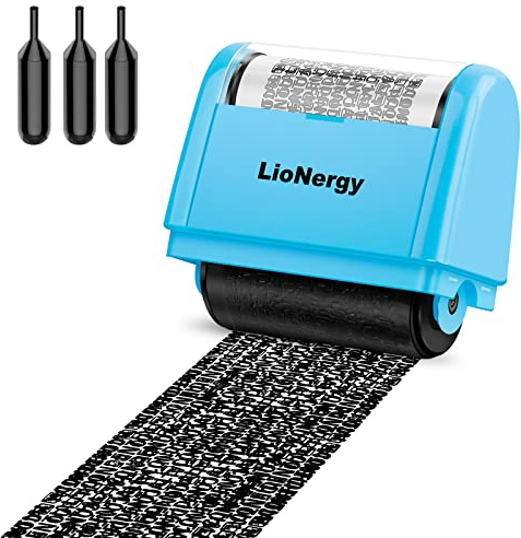 Identity Protection Roller Stamp LioNergy Roller Identity Theft Prevention Security Stamp with 3 Refills - Blue