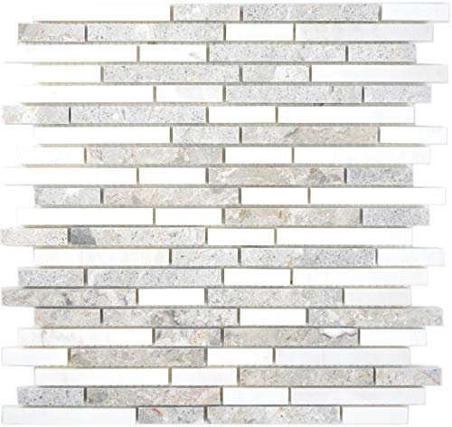 Marmor Mosaik Verbund Stein grau weiss Wand Boden Küche Dusche Bad Fliesenspiegel|WB87-0201|1Matte