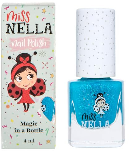 Miss Nella UNDER THE SEA – Safe Special blue Glitter Nail Polish for Kids, Non-Toxic & Odour Free Formula for Children and Toddlers, Natural Water Based for Easy Peel Off