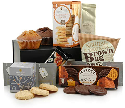 Tea & Coffee Break Hamper | Gourmet Hot Drinks Gift Set with Award-Winning Biscuits, Muffins & Snacks | Premium Black Magnetic Gift Box