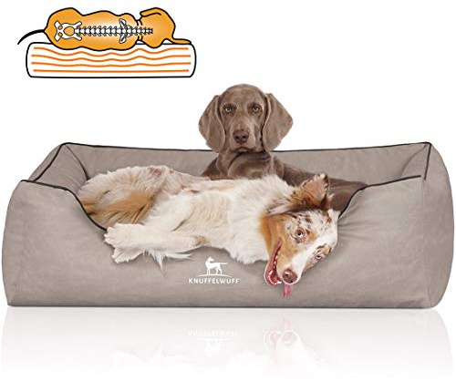 Knuffelwuff Orthopädisches Hundebett Rockland aus Kunstleder XXL 120 x 85cm Hellgrau - abnehmbarer Bezug - leicht zu reinigen - für große, mittelgroße und kleine Hunde