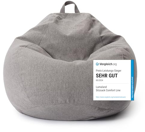 Lumaland Pouf Poire Comfort Line | 90 x 110 x 50 cm Fauteil Poire Intérieur (250 L) | Housse Lavable | Remplissage de Billes PSE | Coussin de Sol Gaming Beanbag Adulte Enfant [Gris Clair]
