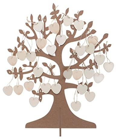 Wunschbaum aus Holz für Hochzeiten Gästebuch-Alternative 48 x 40 cm inkl. 50 Herzen - Braun - Einheitsgröße