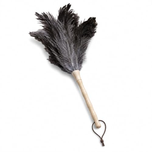 Home Valet Ozzie Ostrich Feather Handheld Duster 45cm Wooden Handle | Light handheld feather duster great for dusting shelves, ornaments , bookshelves and more