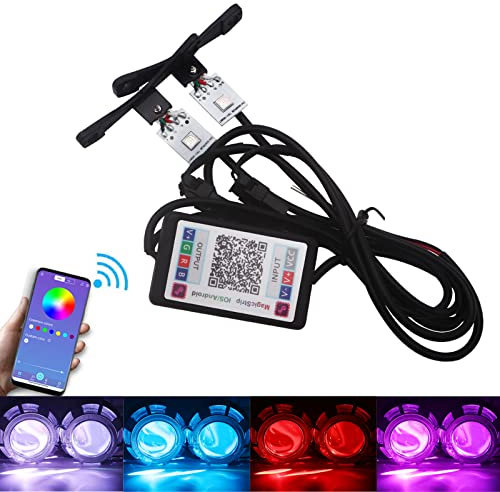 Qasim 1Set Car Devil Eyes Light APP Bluetooth Controller 5050 LED Demon Eyes Multicolor 12V for HID Xenon Projector Lens Headlight 2.8inch