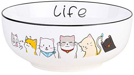 6 Pouces Bol à Ramen, Bols à Soupe en Porcelaine, Chat Motif Soupe De Nouilles Bols en Céramique pour Asiatiques Udon, Ramen, Riz, Soupe, Céréales Etc