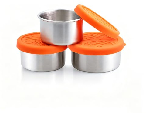 nicelock Snackbox kleine brotdose edelstahl mit deckel, Lebensmittelbehälter Set mit auslaufsicheren Silikon-Deckeln für Salat Dressing, Dippen, Kinder und Erwachsene, Büro, 50ml+100ml+220ml